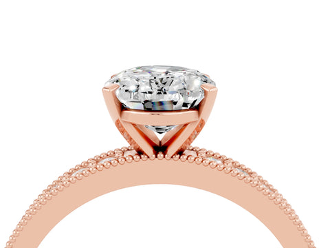 Rose gold Oval Cut Moissanite Milgrain Pavé Engagement Ring with Four-Prong Setting_16