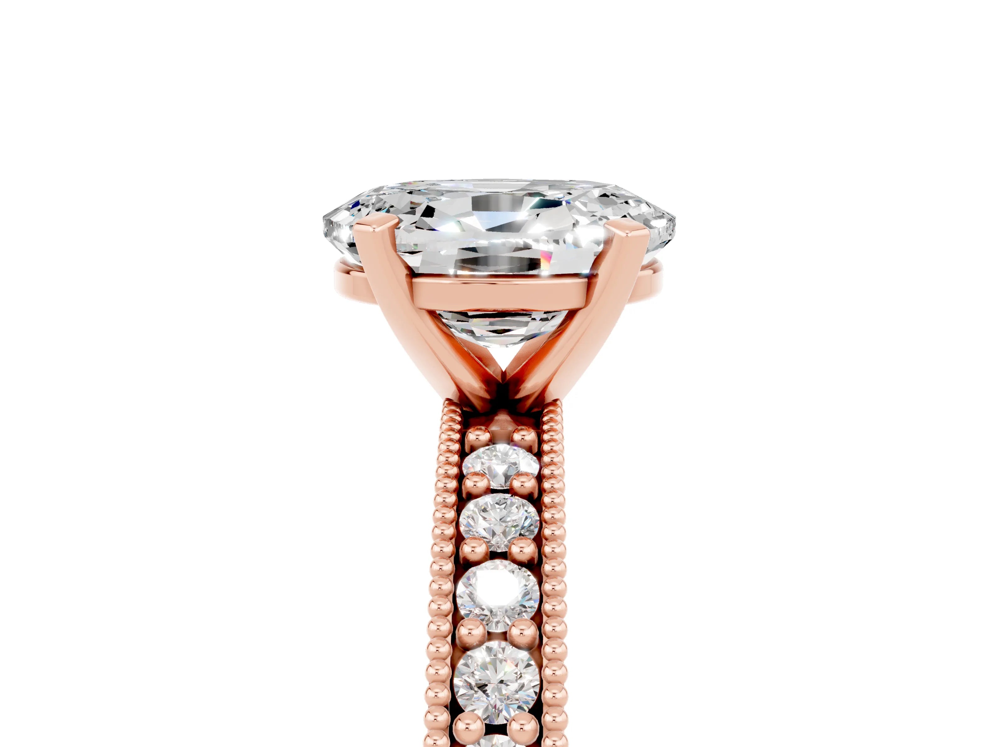 Rose gold Oval Cut Moissanite Milgrain Pavé Engagement Ring with Four-Prong Setting_17