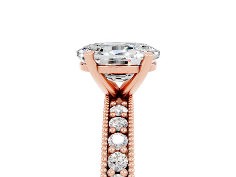 Rose gold Oval Cut Moissanite Milgrain Pavé Engagement Ring with Four-Prong Setting_17