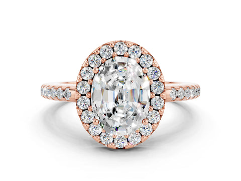 Rose gold Oval Cut Moissanite Pavé Halo Ring with Four-Prong Setting_12