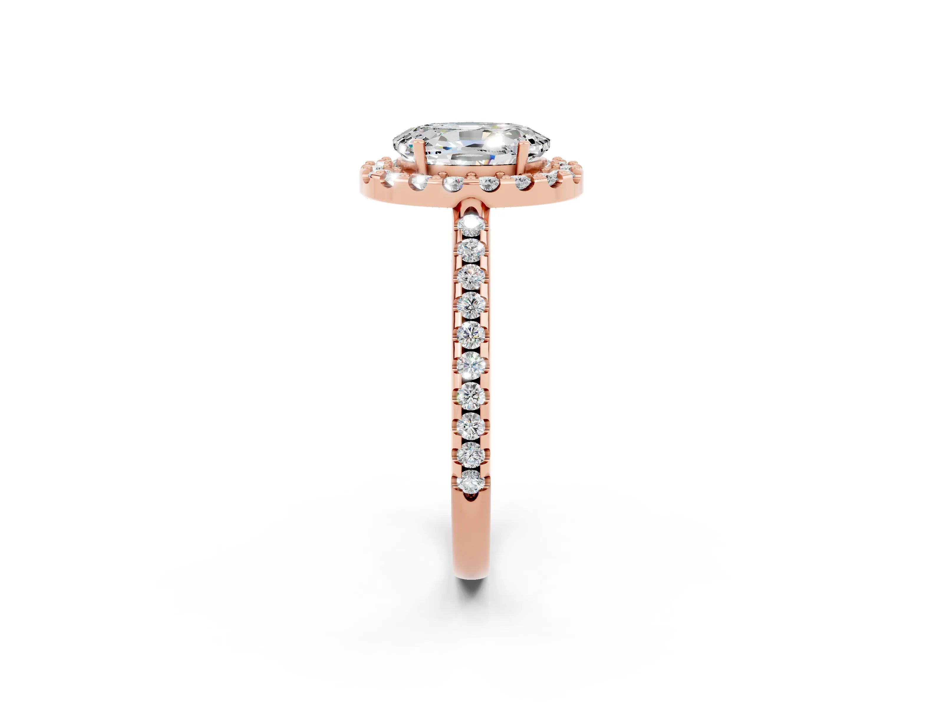 Rose gold Oval Cut Moissanite Pavé Halo Ring with Four-Prong Setting_14