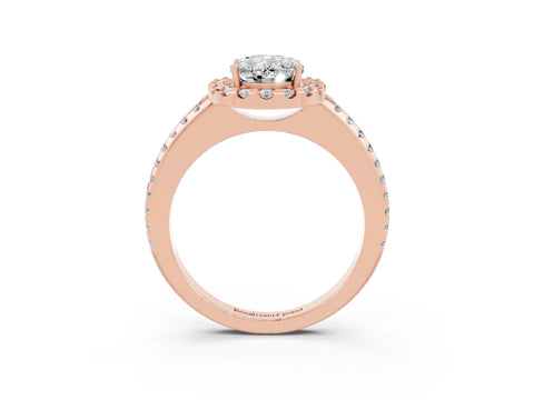 Rose gold Oval Cut Moissanite Pavé Halo Ring with Four-Prong Setting_15