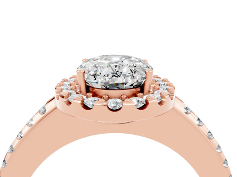 Rose gold Oval Cut Moissanite Pavé Halo Ring with Four-Prong Setting_16