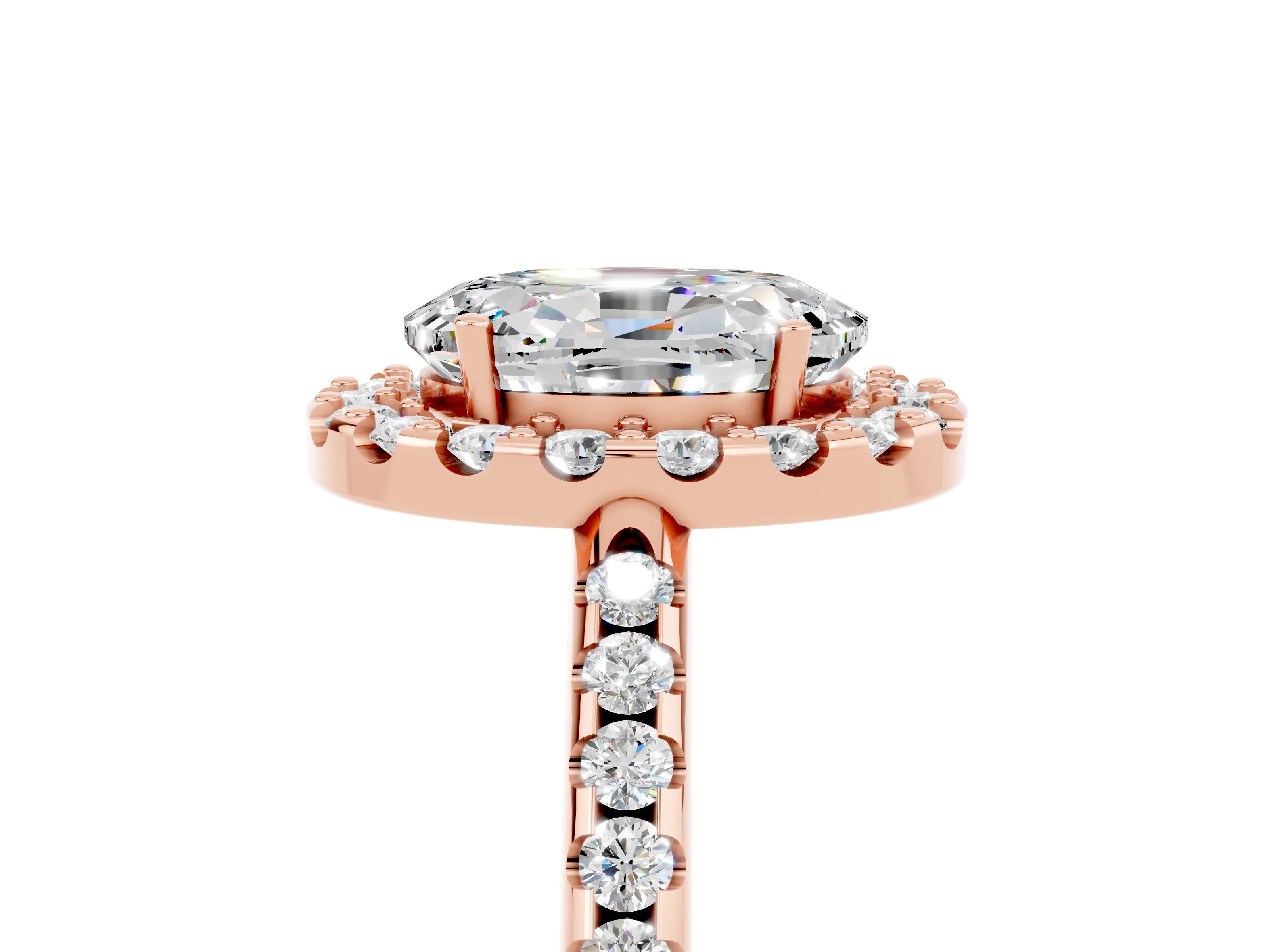 Rose gold Oval Cut Moissanite Pavé Halo Ring with Four-Prong Setting_17