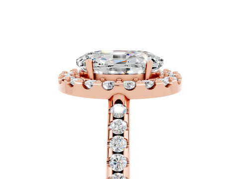 Rose gold Oval Cut Moissanite Pavé Halo Ring with Four-Prong Setting_17