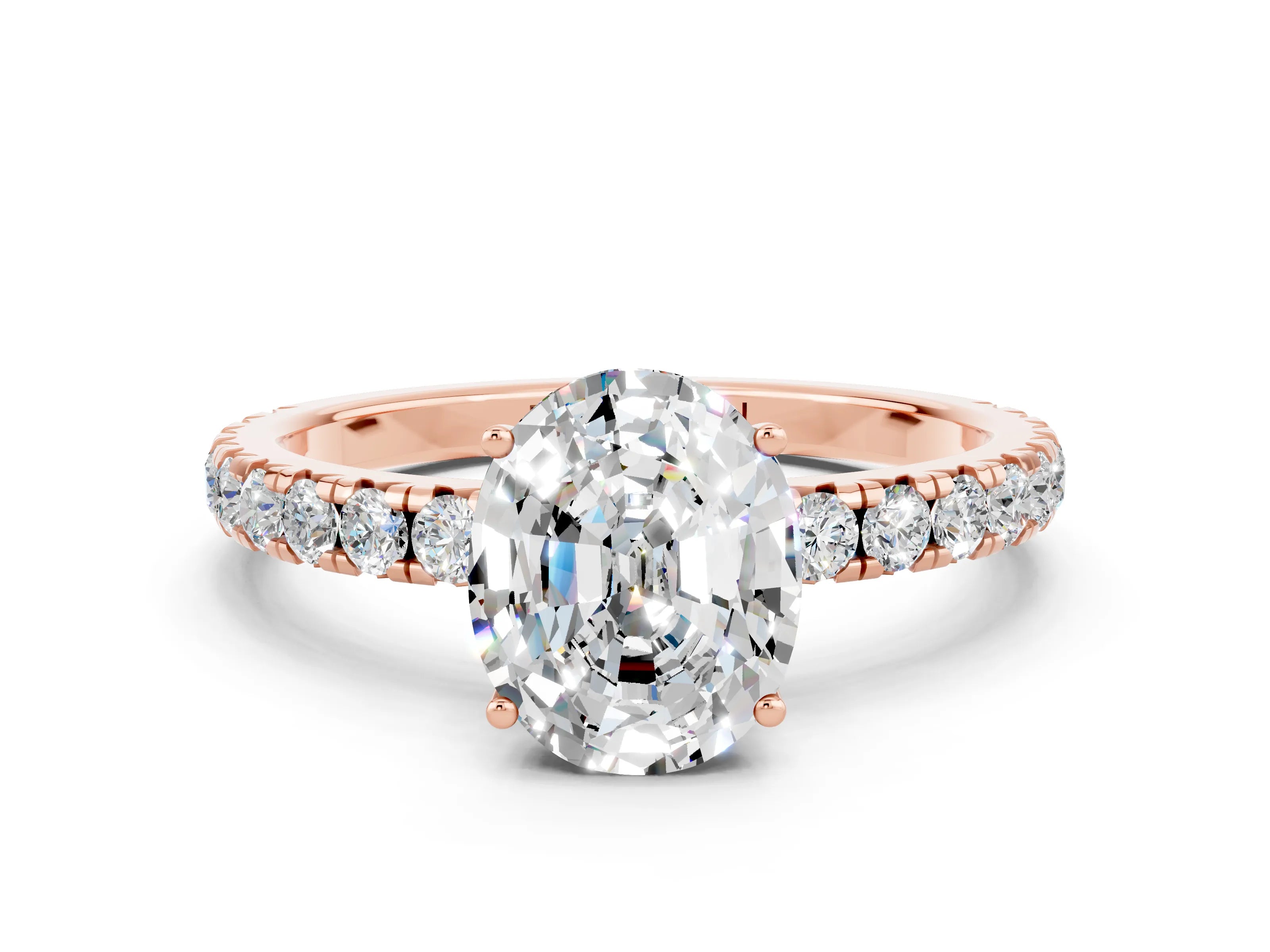 Rose gold Oval Cut Moissanite Pavé Solitaire Engagement Ring with Four-Prong Setting_24