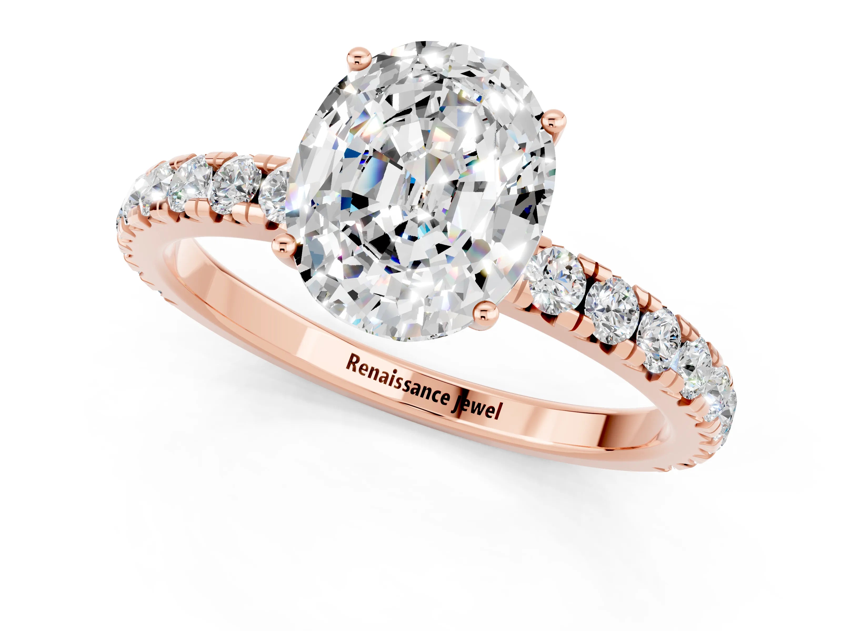 Rose gold Oval Cut Moissanite Pavé Solitaire Engagement Ring with Four-Prong Setting_25
