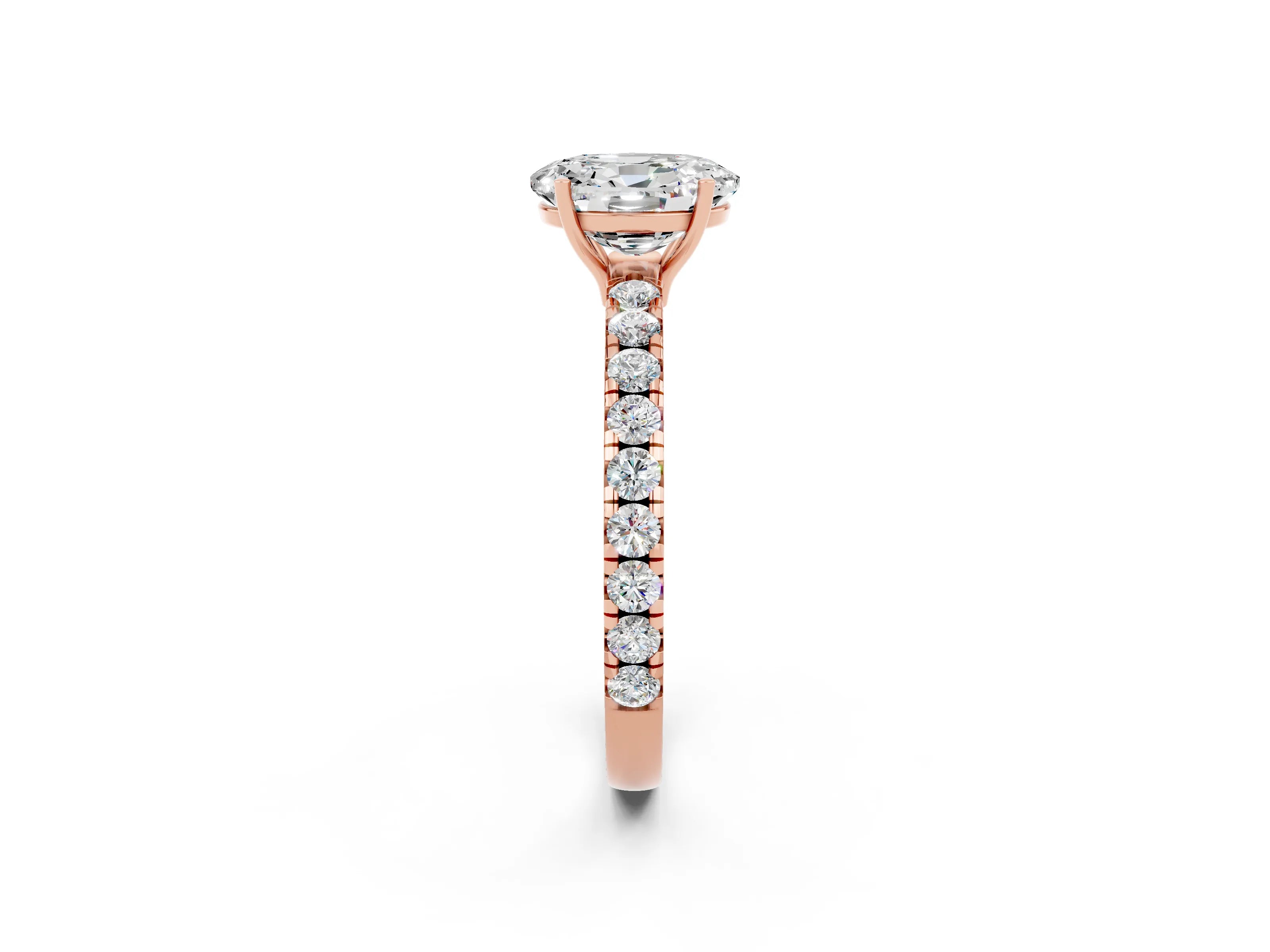 Rose gold Oval Cut Moissanite Pavé Solitaire Engagement Ring with Four-Prong Setting_26