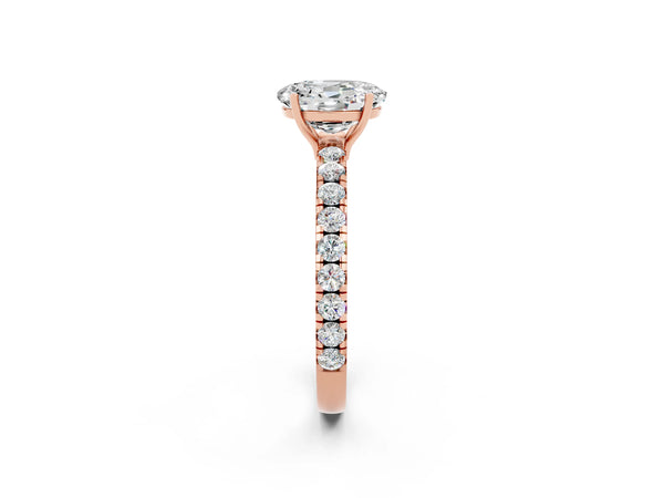 Rose gold Oval Cut Moissanite Pavé Solitaire Engagement Ring with Four-Prong Setting
