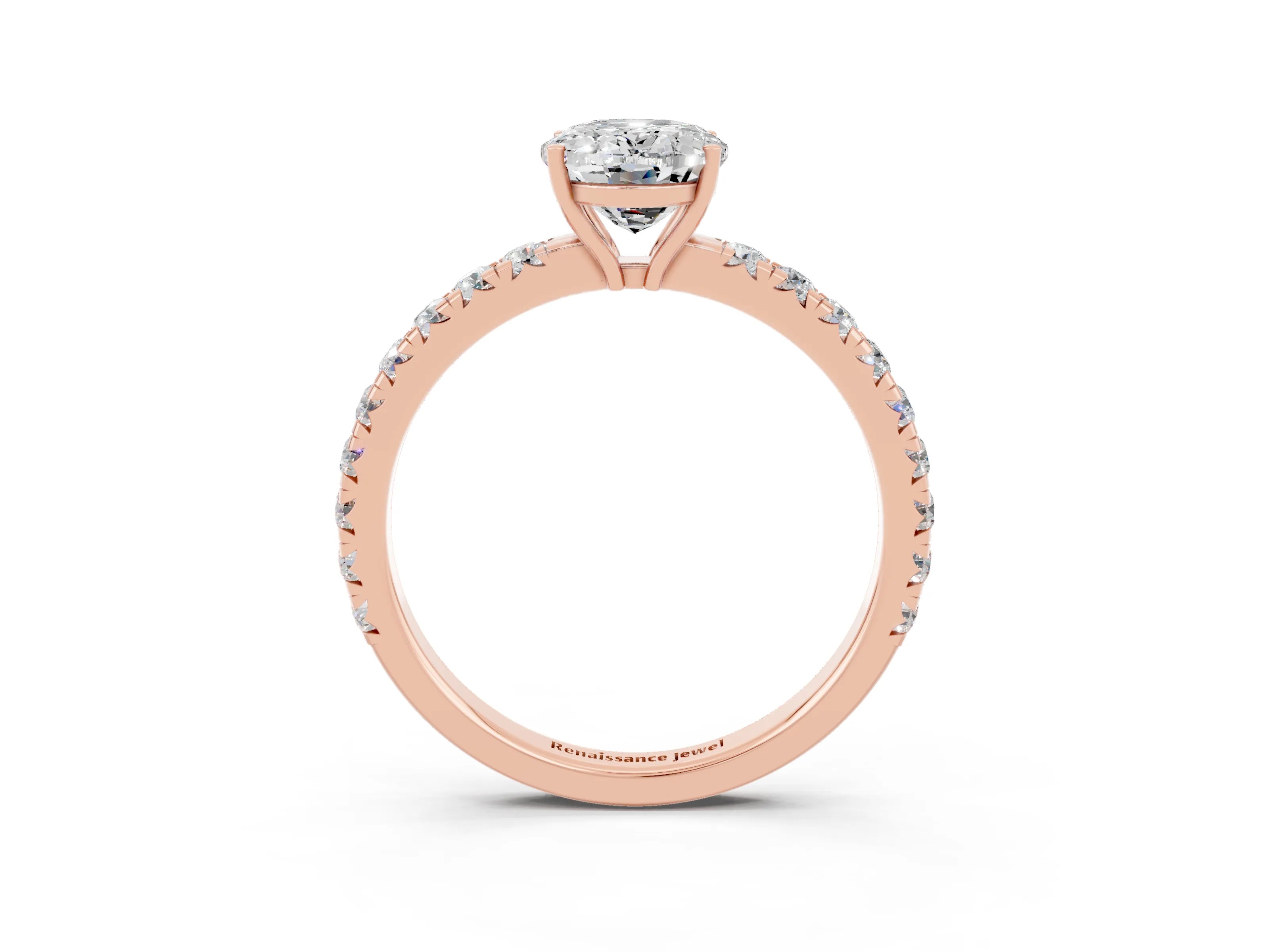Rose gold Oval Cut Moissanite Pavé Solitaire Engagement Ring with Four-Prong Setting_27
