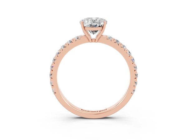 Rose gold Oval Cut Moissanite Pavé Solitaire Engagement Ring with Four-Prong Setting