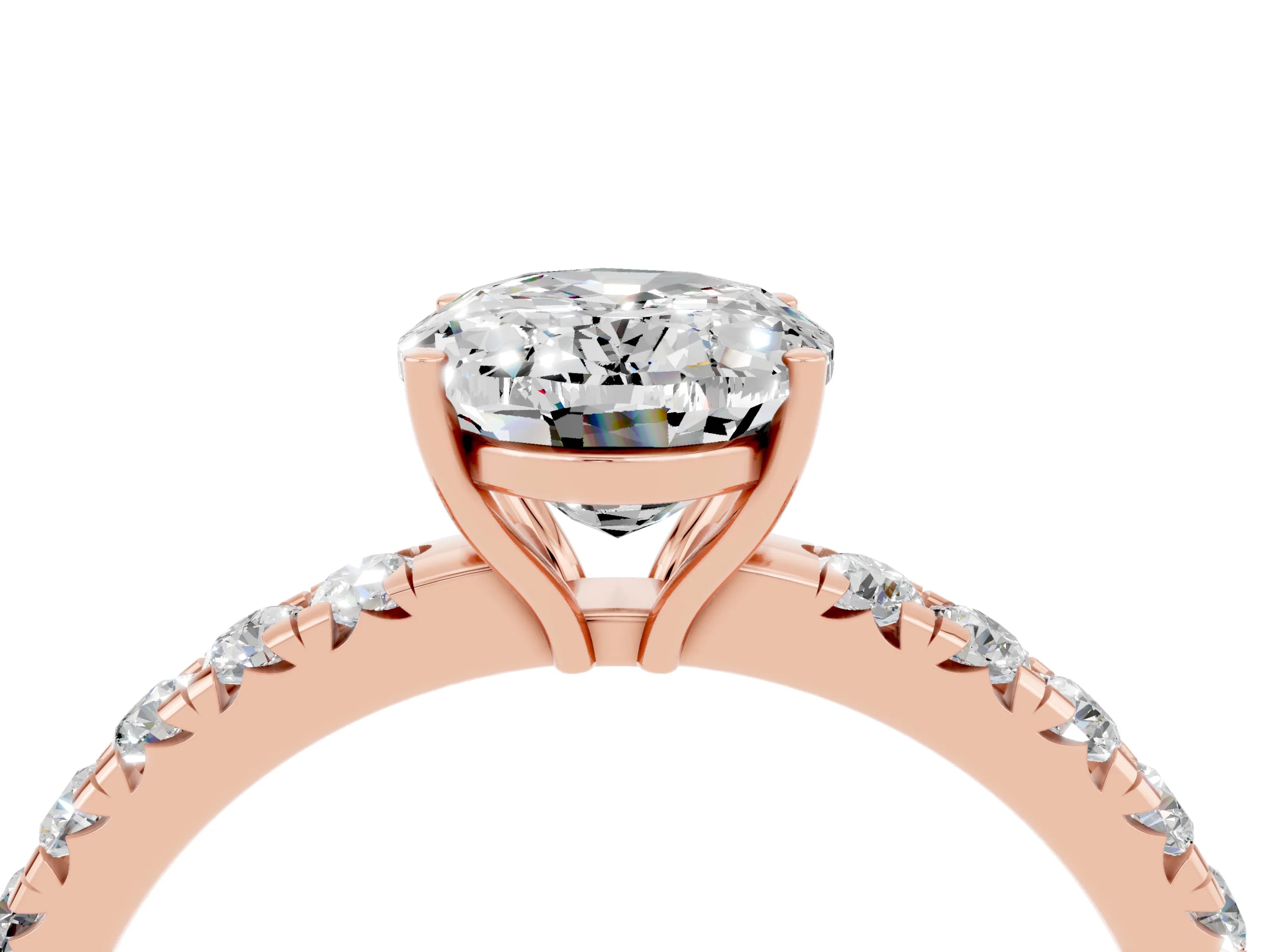 Rose gold Oval Cut Moissanite Pavé Solitaire Engagement Ring with Four-Prong Setting_28