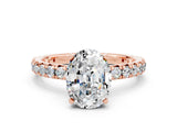 Rose gold Oval Cut Moissanite Pavé Solitaire Ring with Round Band and Prong Setting_24