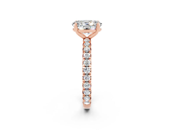 Rose gold Oval Cut Moissanite Pavé Solitaire Ring with Round Band and Prong Setting