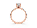 Rose gold Oval Cut Moissanite Pavé Solitaire Ring with Round Band and Prong Setting_27