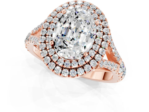 Rose gold Oval Cut Moissanite Pavé Split Shank Double Halo Engagement Ring_1