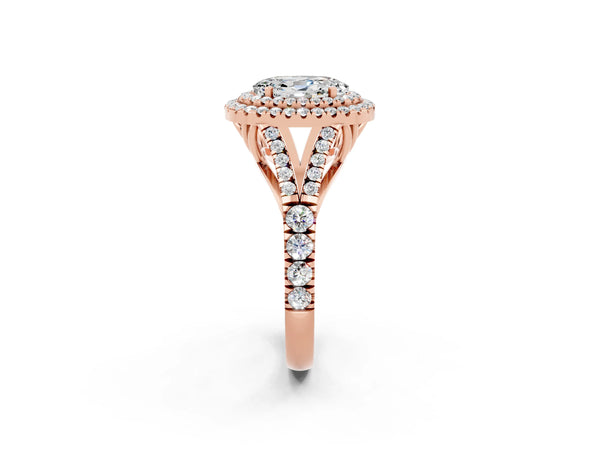 Rose gold Oval Cut Moissanite Pavé Split Shank Double Halo Engagement Ring