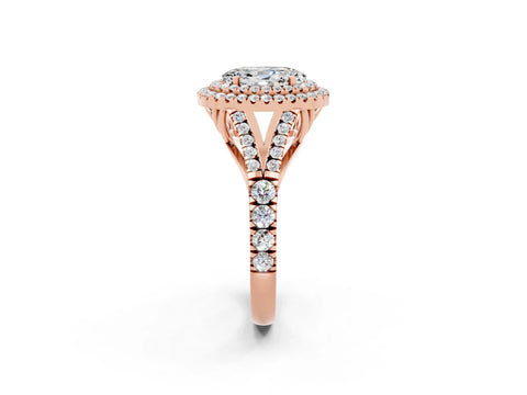 Rose gold Oval Cut Moissanite Pavé Split Shank Double Halo Engagement Ring_2