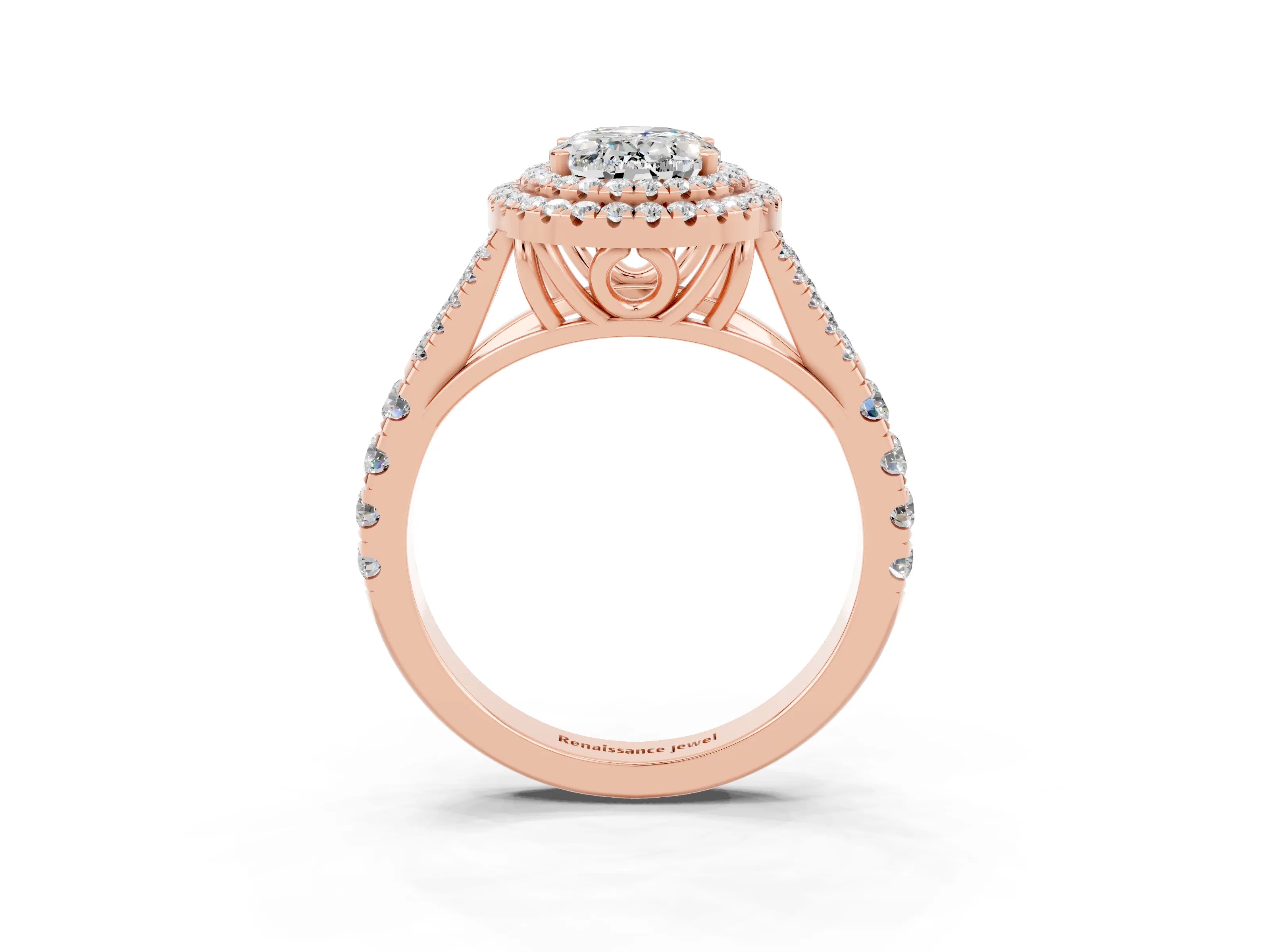Rose gold Oval Cut Moissanite Pavé Split Shank Double Halo Engagement Ring_3