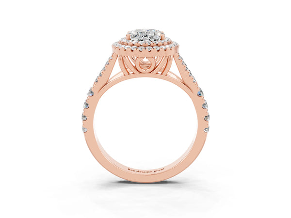 Rose gold Oval Cut Moissanite Pavé Split Shank Double Halo Engagement Ring