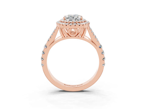 Rose gold Oval Cut Moissanite Pavé Split Shank Double Halo Engagement Ring_3