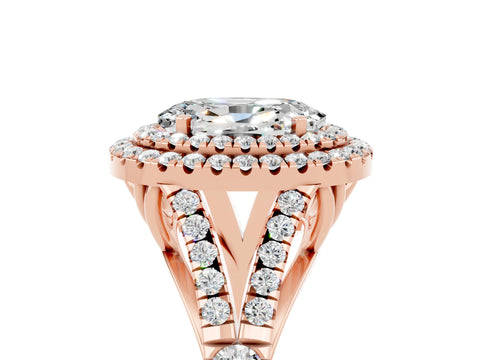 Rose gold Oval Cut Moissanite Pavé Split Shank Double Halo Engagement Ring_5