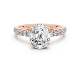 Rose gold Oval Cut Moissanite Pave Band Solitaire Ring with Four-Prong Setting_24