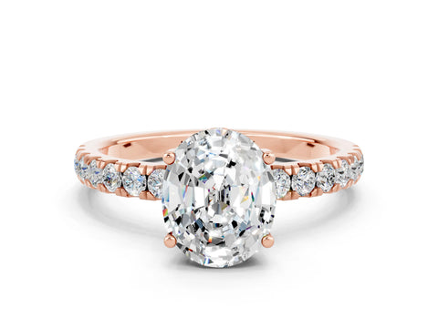 Rose gold Oval Cut Moissanite Pave Band Solitaire Ring with Four-Prong Setting_24