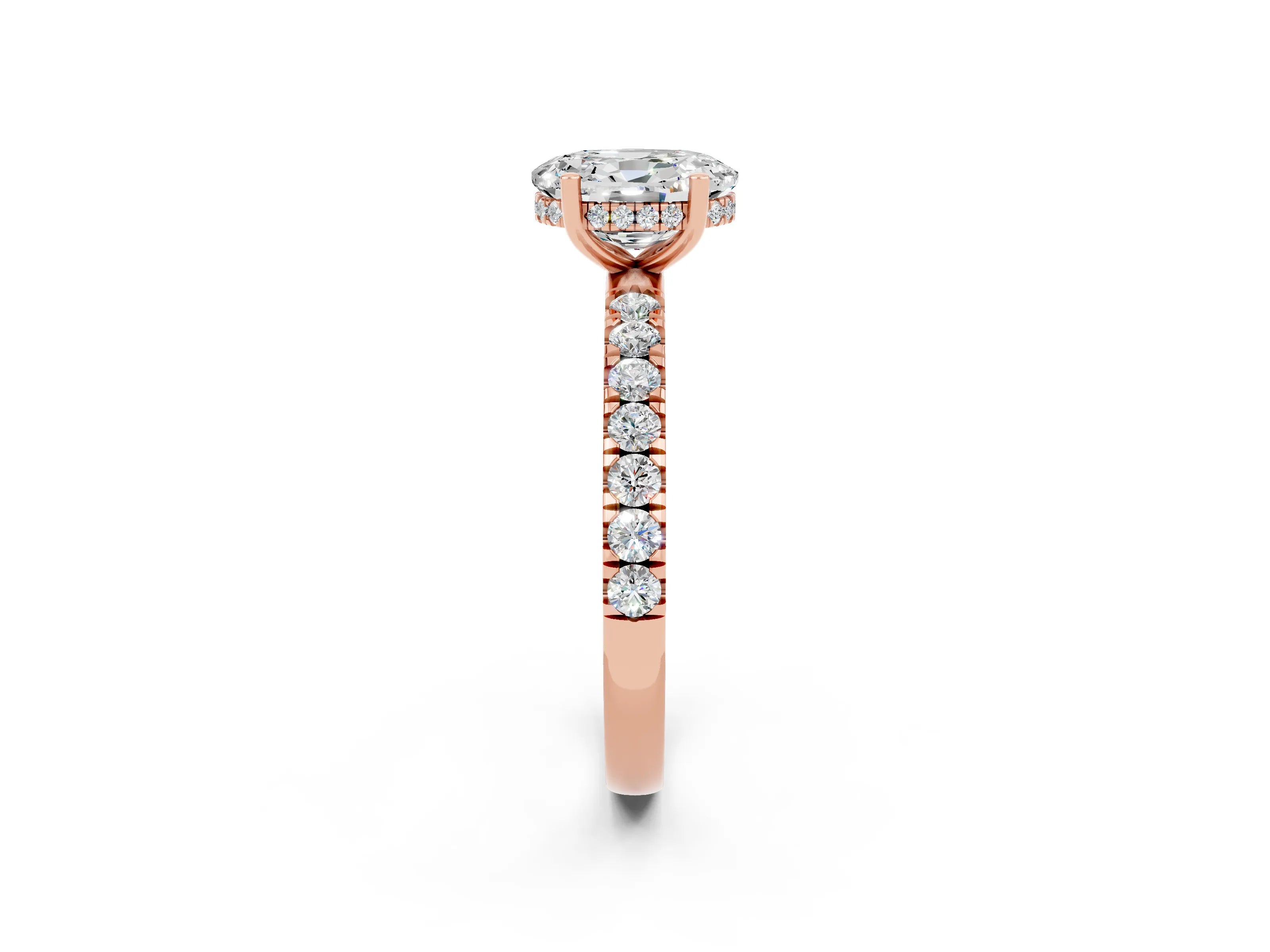 Rose gold Oval Cut Moissanite Pave Band Solitaire Ring with Four-Prong Setting_26