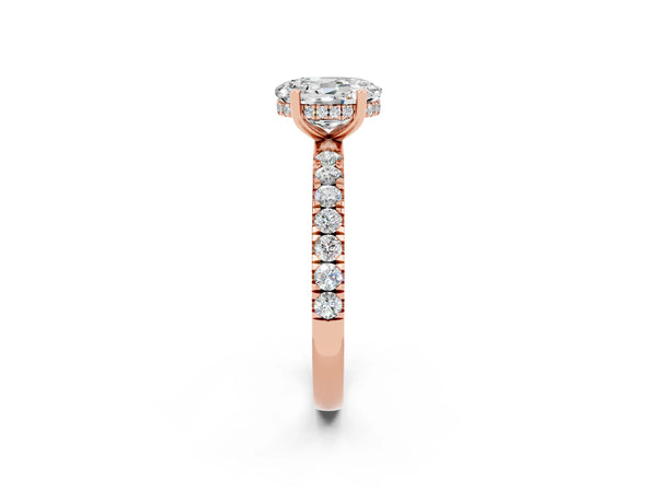 Rose gold Oval Cut Moissanite Pave Band Solitaire Ring with Round  and Prong Setting