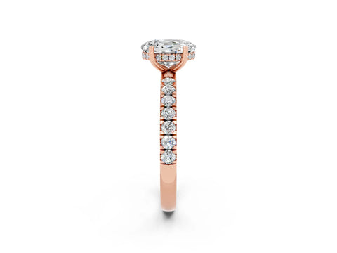 Rose gold Oval Cut Moissanite Pave Band Solitaire Ring with Four-Prong Setting_26