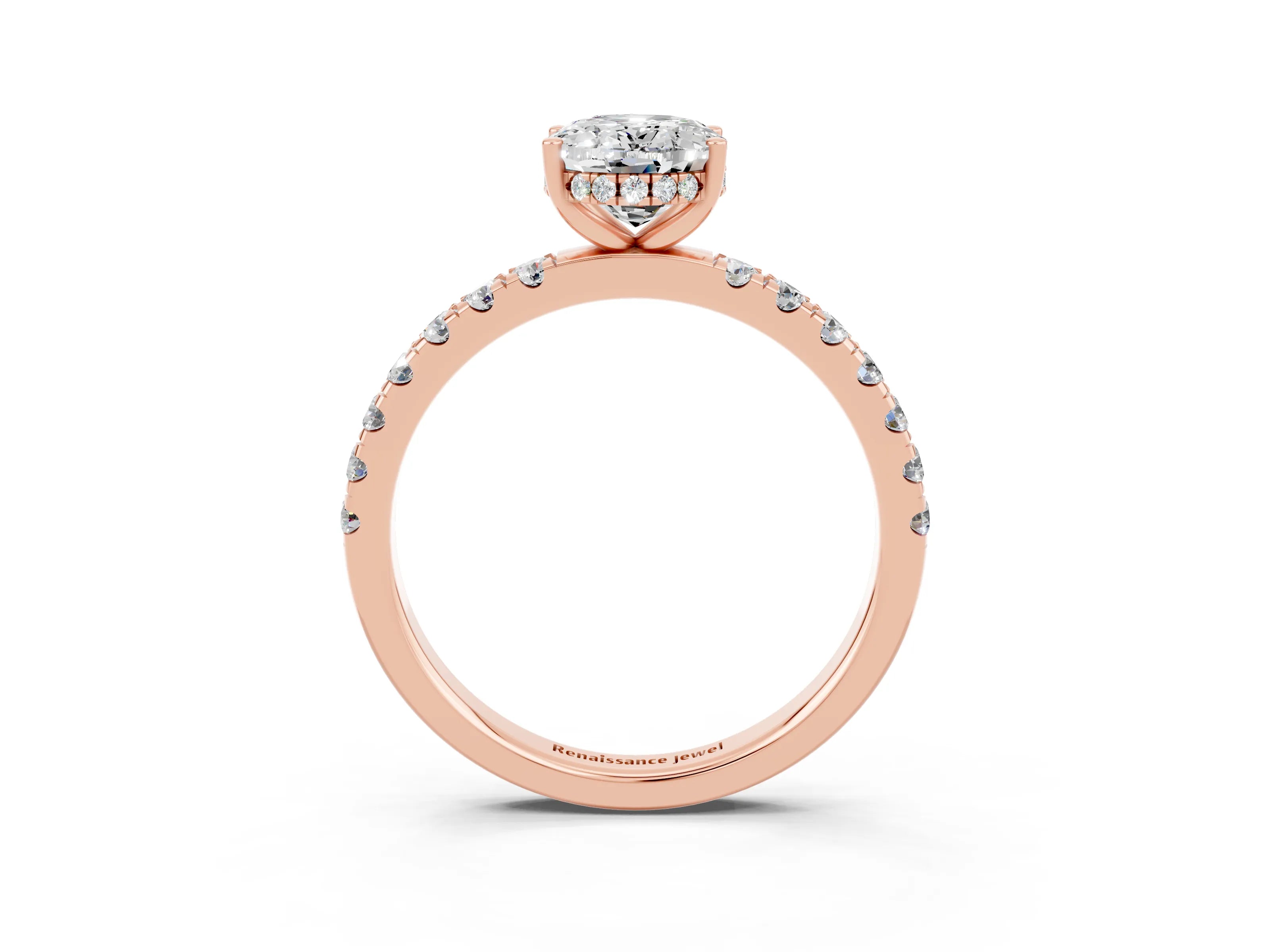Rose gold Oval Cut Moissanite Pave Band Solitaire Ring with Four-Prong Setting_27
