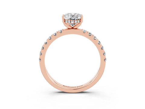 Rose gold Oval Cut Moissanite Pave Band Solitaire Ring with Four-Prong Setting_27