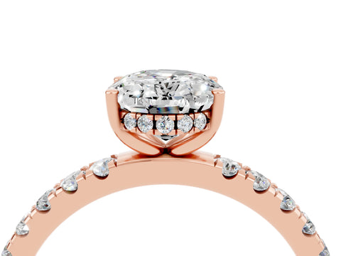 Rose gold Oval Cut Moissanite Pave Band Solitaire Ring with Four-Prong Setting_28