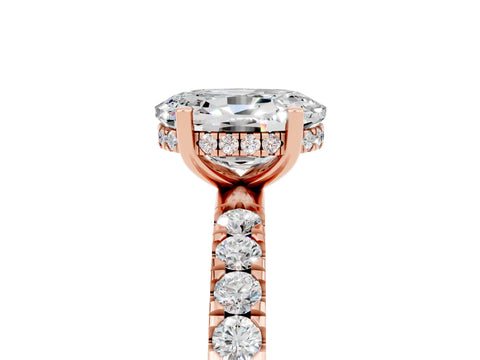 Rose gold Oval Cut Moissanite Pave Band Solitaire Ring with Four-Prong Setting_29