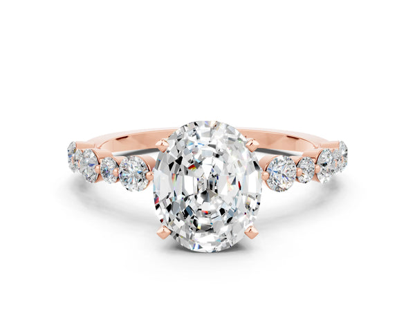 Rose gold Oval Cut Moissanite Prong Set Engagement Ring with Pavé Band
