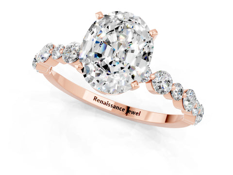 Rose gold Oval Cut Moissanite Prong Set Engagement Ring with Pavé Band_1