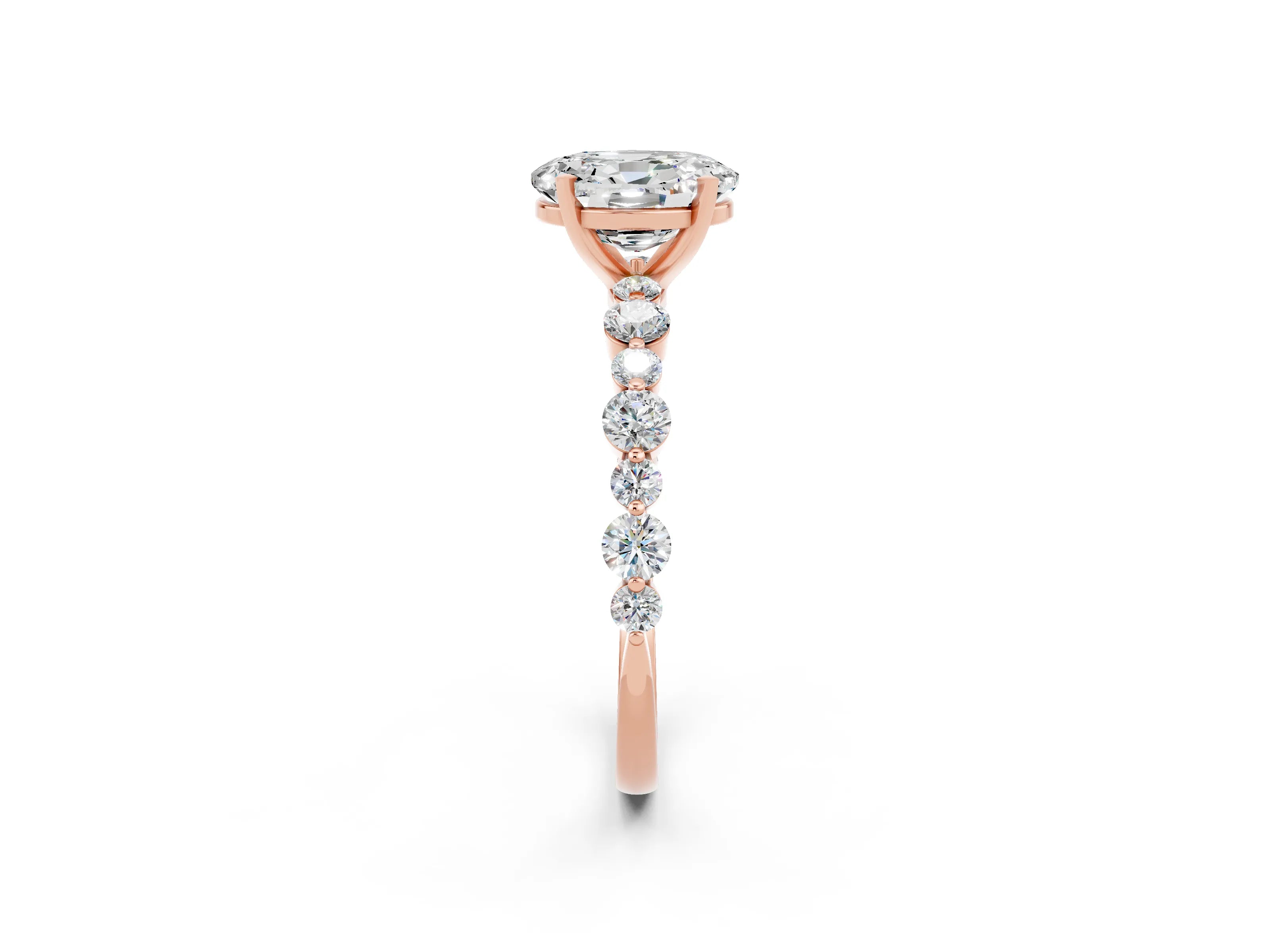 Rose gold Oval Cut Moissanite Prong Set Engagement Ring with Pavé Band_2
