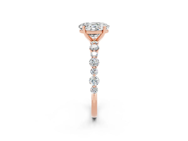 Rose gold Oval Cut Moissanite Prong Set Engagement Ring with Pavé Band