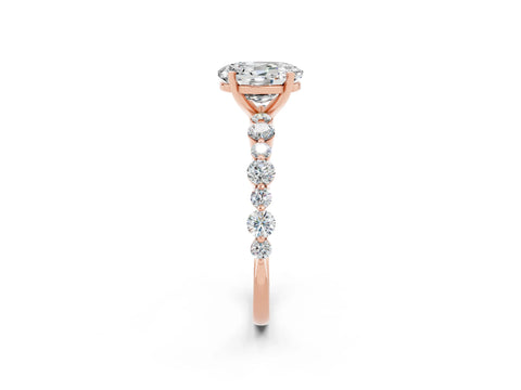Rose gold Oval Cut Moissanite Prong Set Engagement Ring with Pavé Band_2