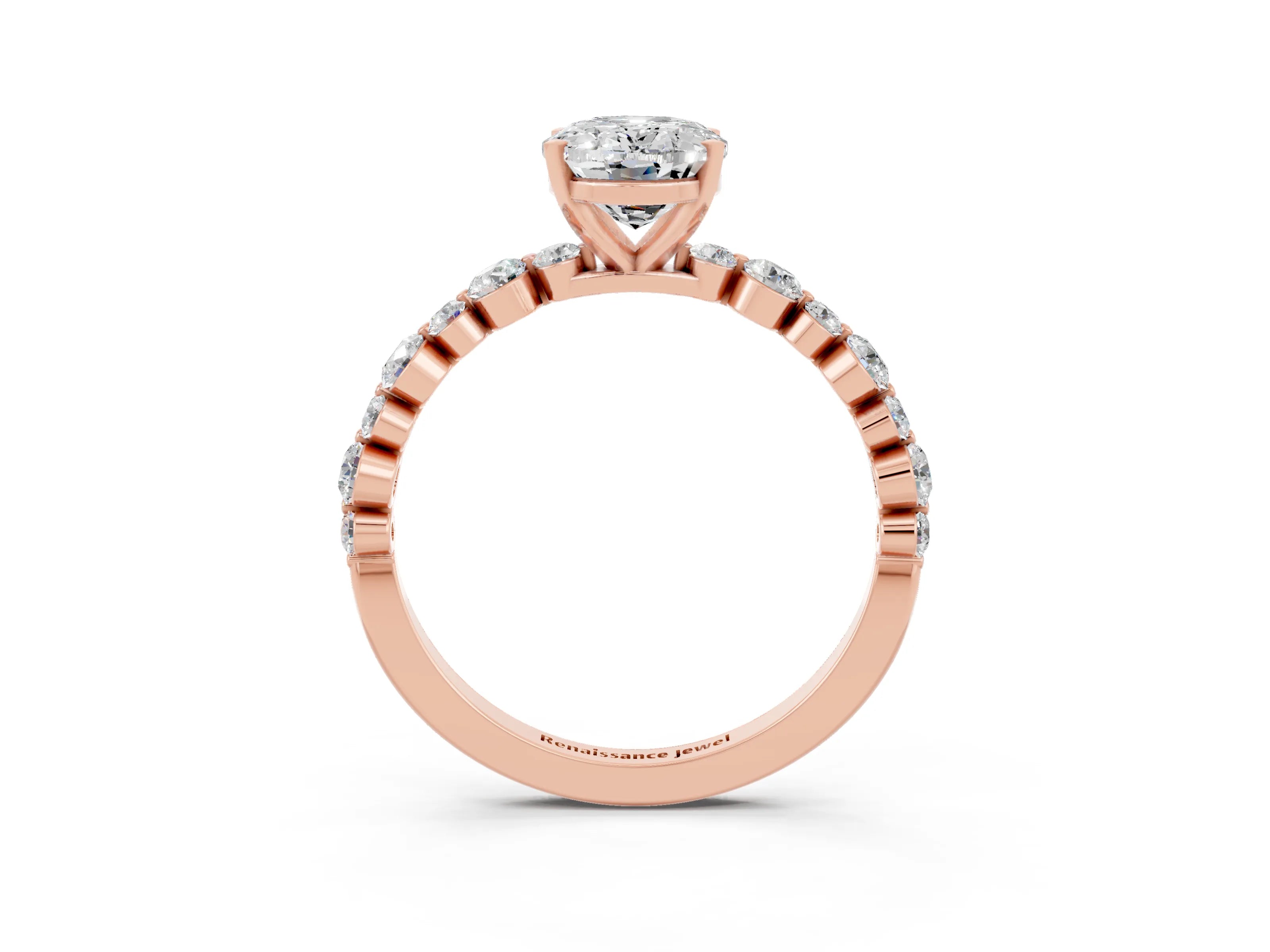 Rose gold Oval Cut Moissanite Prong Set Engagement Ring with Pavé Band_3