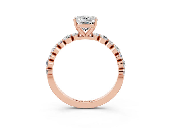 Rose gold Oval Cut Moissanite Prong Set Engagement Ring with Pavé Band