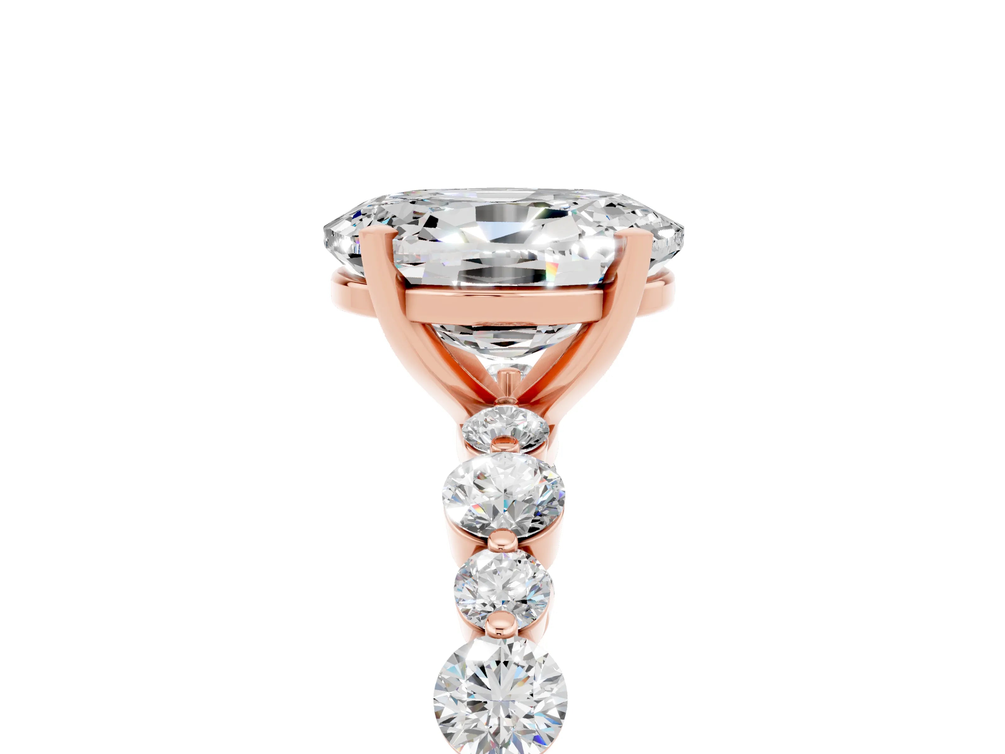 Rose gold Oval Cut Moissanite Prong Set Engagement Ring with Pavé Band_5