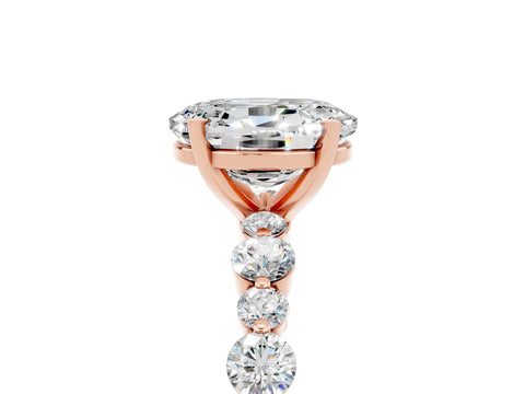 Rose gold Oval Cut Moissanite Prong Set Engagement Ring with Pavé Band_5