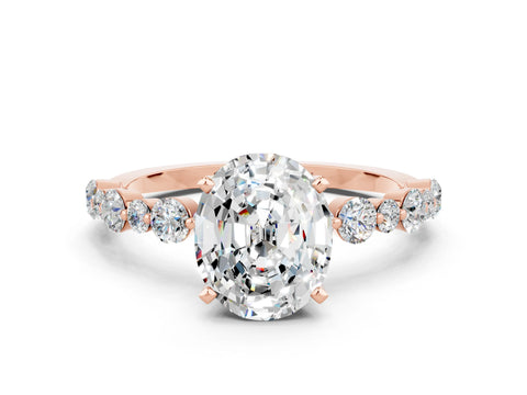 Rose gold Oval Cut Moissanite Prong Set Engagement Ring with Pavé Band