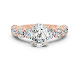 Rose gold Oval Cut Moissanite Prong Setting with Side Stones on a Pave Band