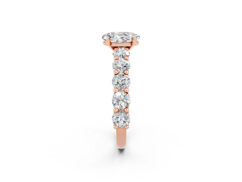 Rose gold Oval Cut Moissanite Prong Setting with Side Stones on a Pave Band_2