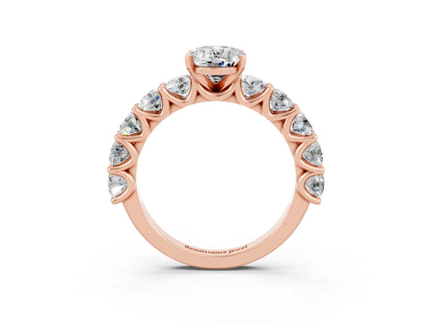 Rose gold Oval Cut Moissanite Prong Setting with Side Stones on a Pave Band_3