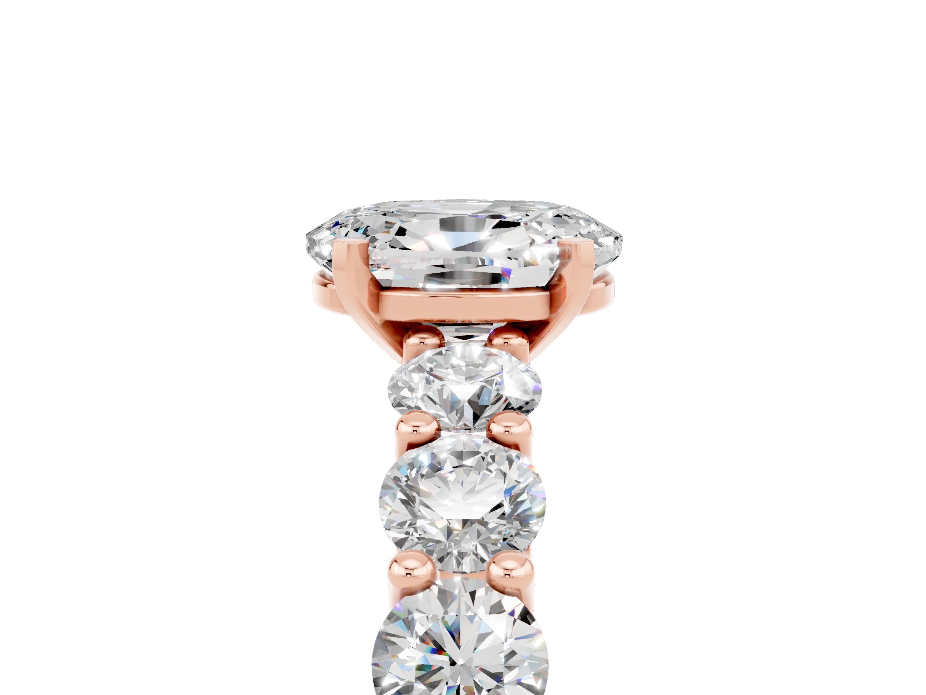Rose gold Oval Cut Moissanite Prong Setting with Side Stones on a Pave Band_5