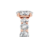 Rose gold Oval Cut Moissanite Prong Setting with Side Stones on a Pave Band_5